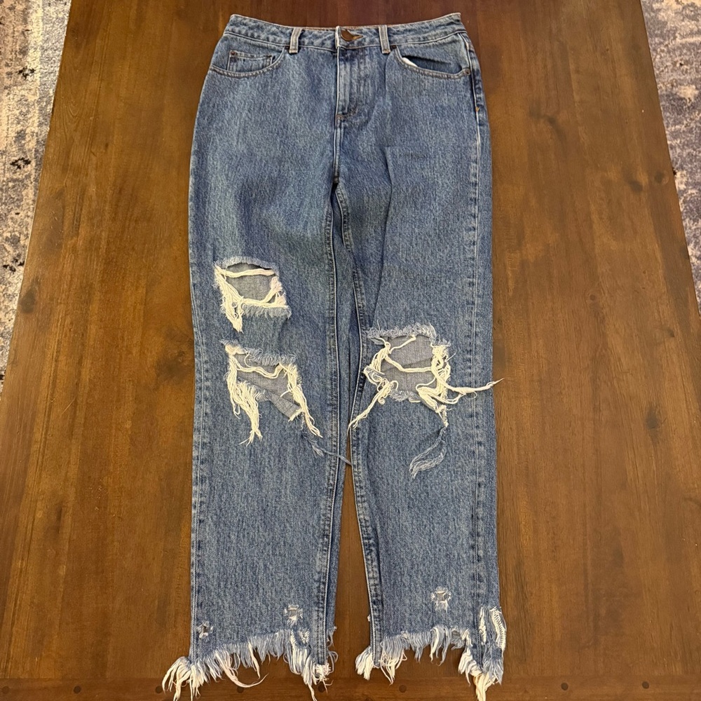ASOS Ripped‎ Blue Straight Leg Jeans
